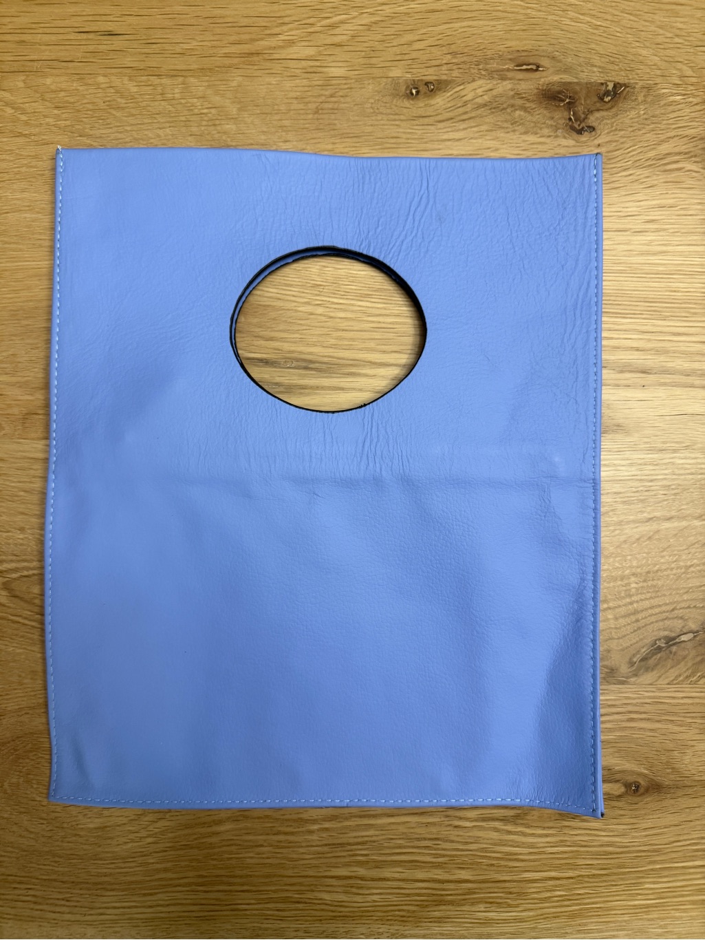 Blue Leather Circle-Handle Wristlet Clutch